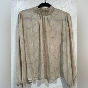 NWOT Banana Republic High Neck Balloon Sleeve Blouse in Snakeskin Print